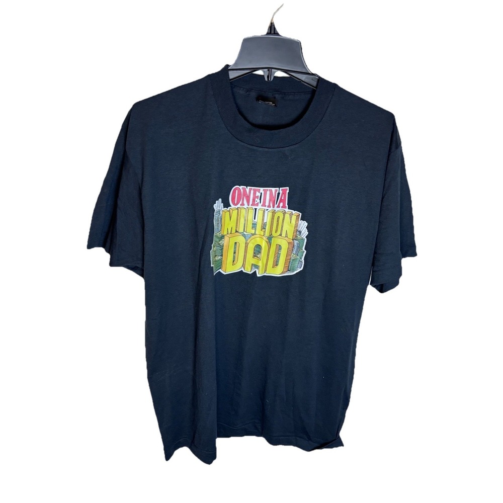 Vintage 80s Dad T Shirt XL Black One in a Million Graphic 50/50 Made USA
